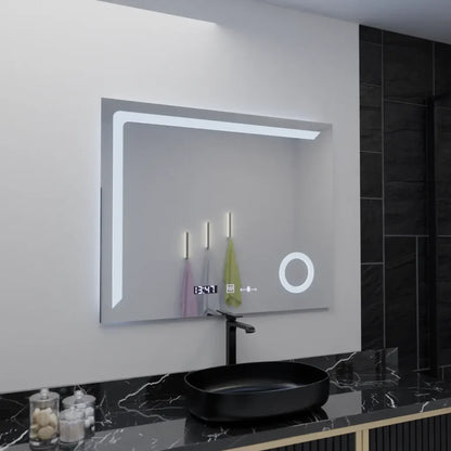 Oglinda LED Rectangulara, 100x80cm, Premium Precision MotionGlow Marcello, Sistem Dezaburire, Ceas &amp; Termometru, Lupa Cosmetica, Dimabila