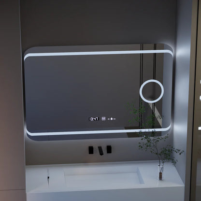 Oglinda LED Rectangulara, 120x80cm, Premium Definition MotionGlow Marcello, Sistem Dezaburire, Ceas &amp; Termometru, Lupa Cosmetica, Dimabila