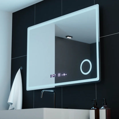 Oglinda LED Rectangulara, 90x60cm, Premium Velour MotionGlow Marcello, Sistem Dezaburire, Ceas &amp; Termometru, Lupa Cosmetica, Dimabila