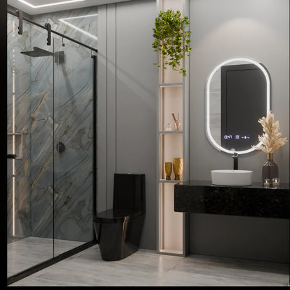 Oglinda LED Ovala, 50x80cm, Premium Eminence MotionGlow Marcello, Sistem Dezaburire, Ceas &amp; Termometru, Dimabila