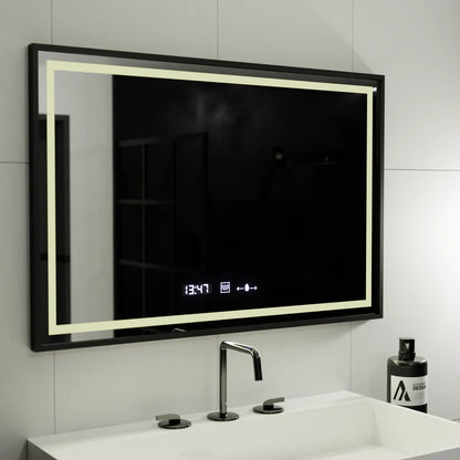 Oglinda LED Rectangulara, 100x80cm, Premium Verite Majeste Noir MotionGlow Marcello, Sistem Dezaburire, Ceas &amp; Termometru, Dimabila