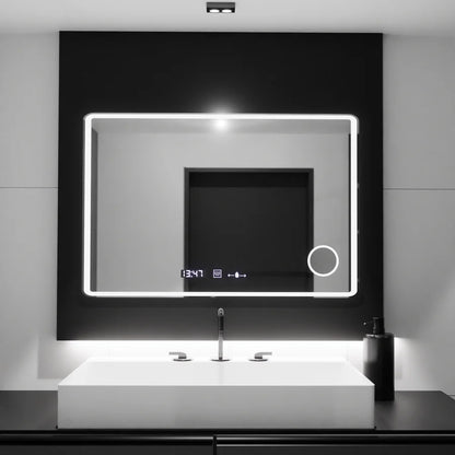 Oglinda LED Rectangulara 120x80 Premium Aura Riflesso Puro MotionGlow Marcello, Sistem Dezaburire, Termometru si Ceas, Dimabila