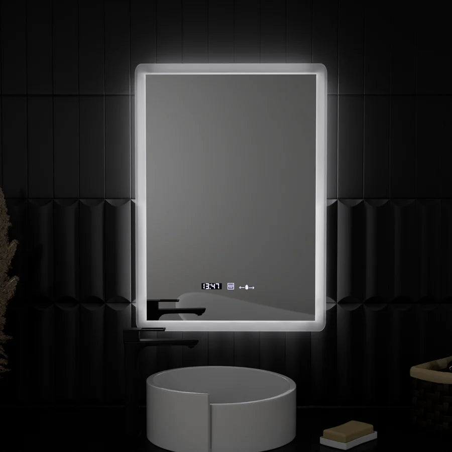 Oglinda LED Rectangulara, 50x70cm, Premium Zampa Senzor MotionGlow Marcello, Sistem Dezaburire, Ceas &amp; Termometru, Dimabila