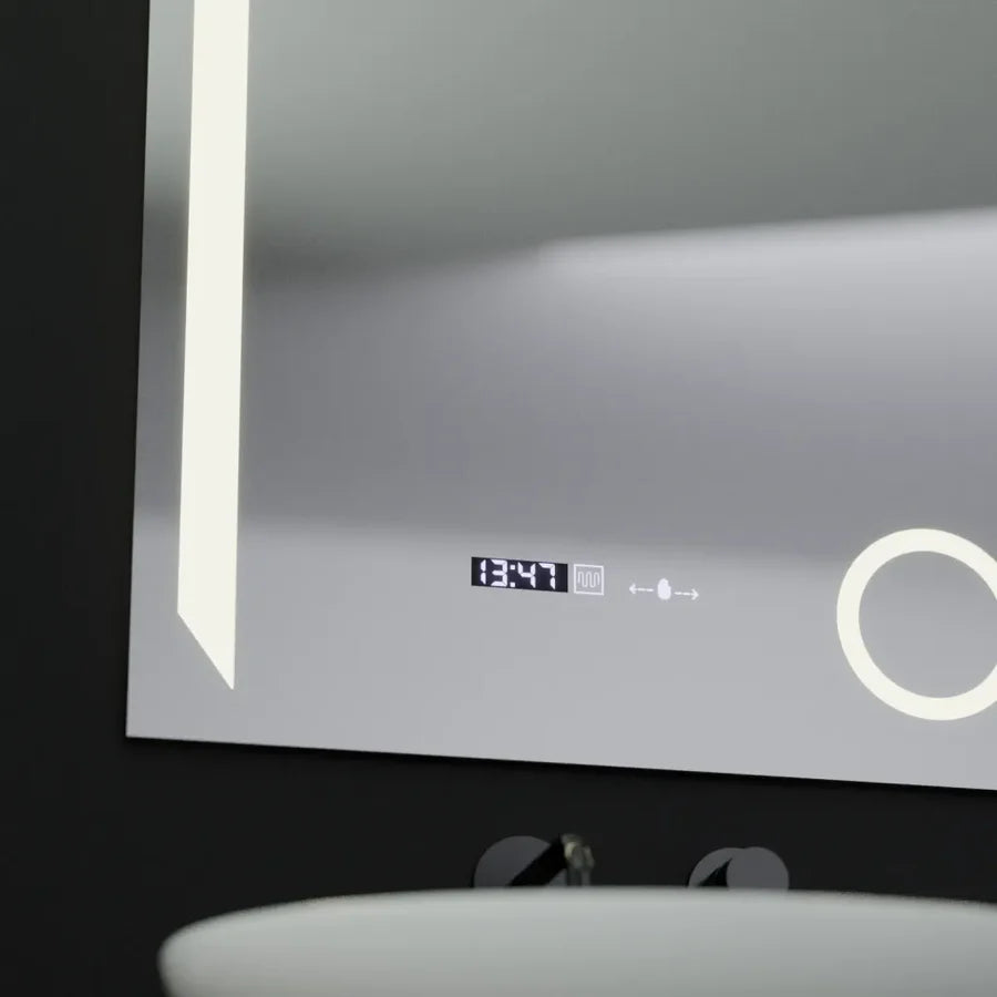 Oglinda LED Rectangulara, 60x80cm, Premium Precision MotionGlow Marcello, Sistem Dezaburire, Ceas &amp; Termometru, Lupa Cosmetica, Dimabila