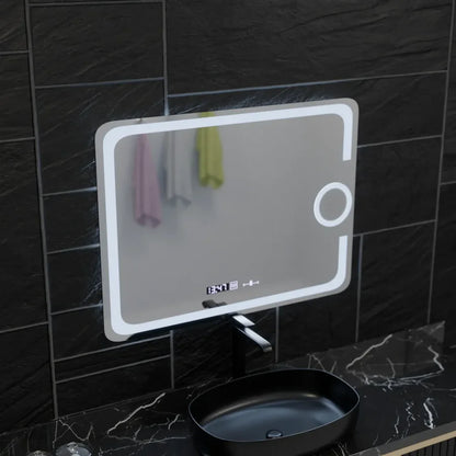 Oglinda LED Rectangulara, 80x60cm, Premium Eclat MotionGlow Marcello, Sistem Dezaburire, Ceas &amp; Termometru, Lupa Cosmetica, Dimabila
