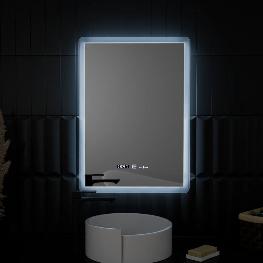 Oglinda LED Rectangulara, 50x70cm, Premium Zampa Senzor MotionGlow Marcello, Sistem Dezaburire, Ceas &amp; Termometru, Dimabila