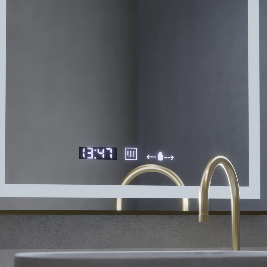 Oglinda LED Rectangulara, 60x80cm, Premium Verite Royale Gold MotionGlow Marcello, Sistem Dezaburire, Ceas &amp; Termometru, Dimabila