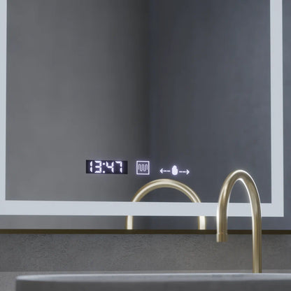Oglinda LED Rectangulara, 60x80cm, Premium Verite Royale Gold MotionGlow Marcello, Sistem Dezaburire, Ceas &amp; Termometru, Dimabila