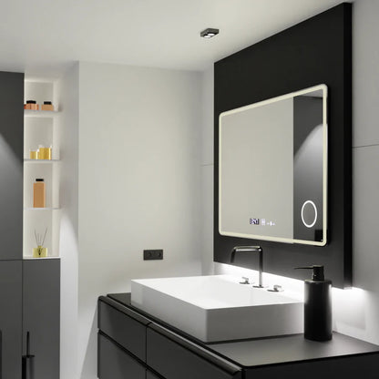 Oglinda LED Rectangulara 120x80 Premium Aura Riflesso Puro MotionGlow Marcello, Sistem Dezaburire, Termometru si Ceas, Dimabila