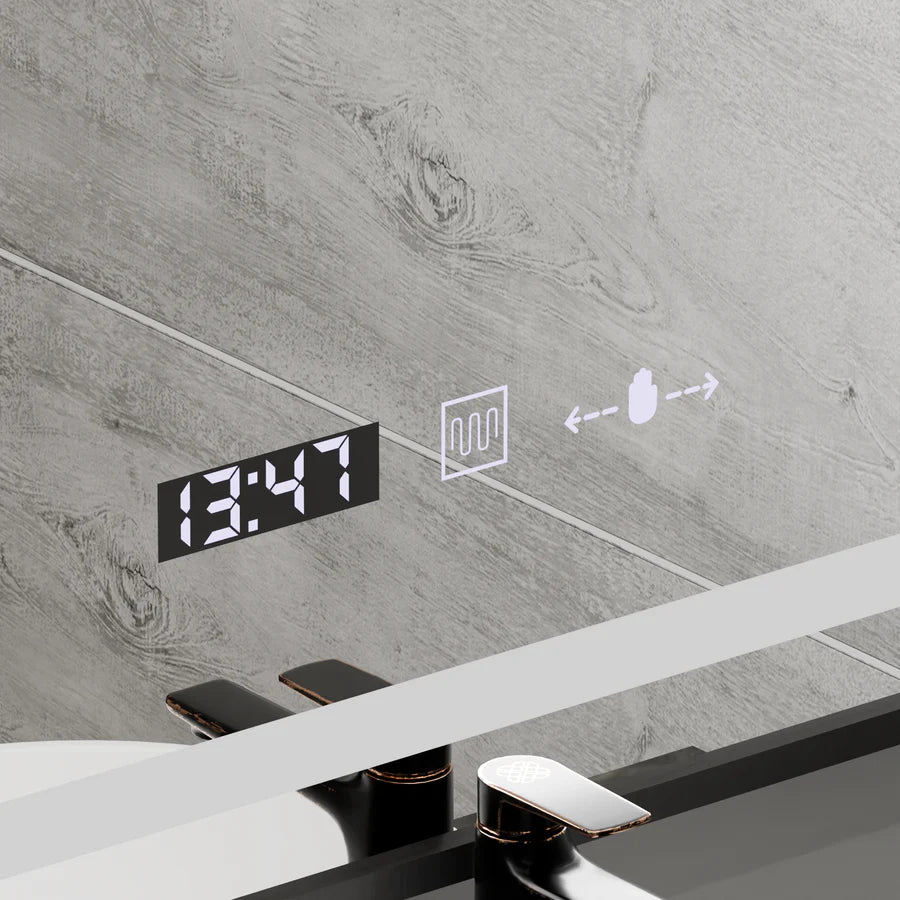 Oglinda LED Rectangulara, 60x80cm, Premium Verite Majeste Noir Motion Glow Marcello, Sistem Dezaburire, Ceas &amp; Termometru, Dimabila