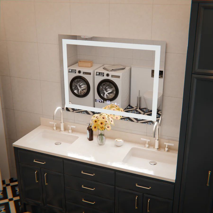 Oglinda LED Rectangulara, 80x60cm, Premium Verite MotionGlow Marcello, Sistem Dezaburire, Ceas &amp; Termometru, Dimabila