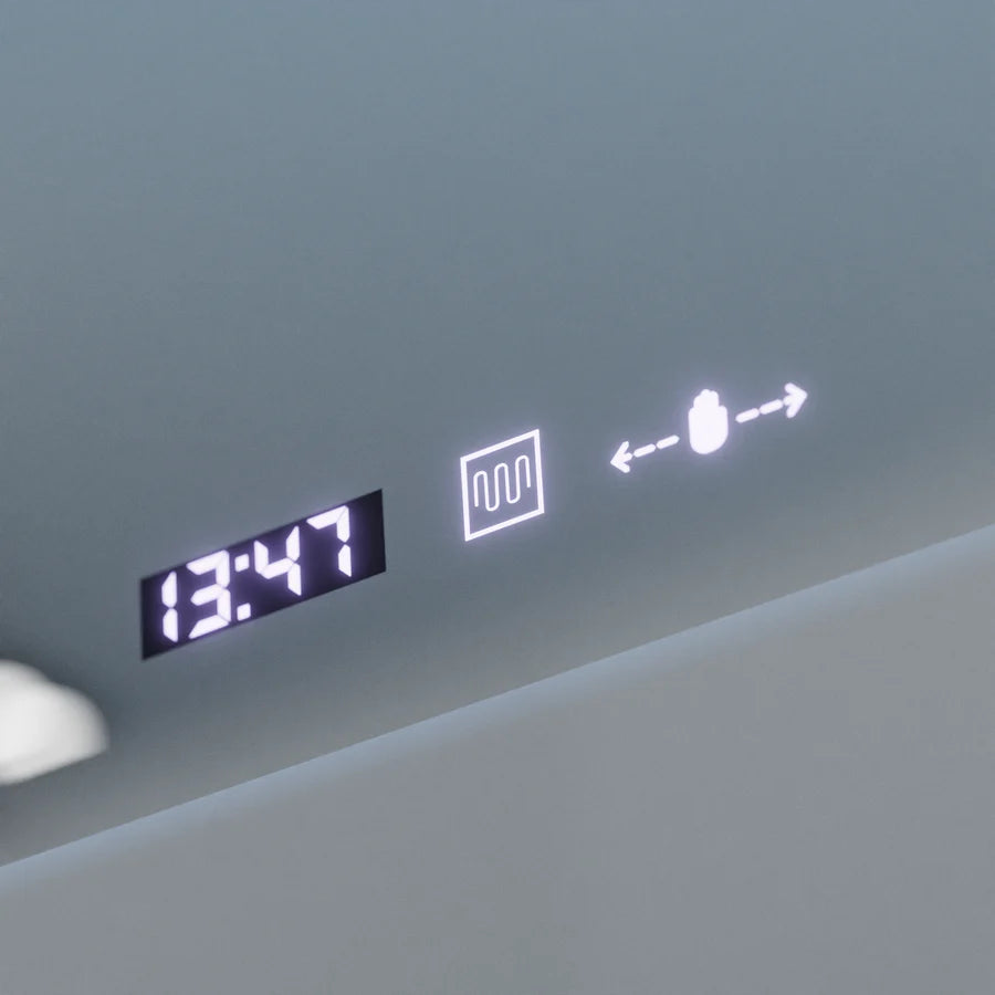 Oglinda LED Rectangulara, 120x80cm, Premium Verite Royale Gold MotionGlow Marcello, Sistem Dezaburire, Ceas &amp; Termometru, Dimabila