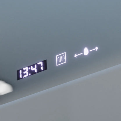 Oglinda LED Rectangulara, 100x65cm, Premium Verite Royale Gold Motion Glow Marcello, Sistem Dezaburire, Ceas &amp; Termometru, Dimabila