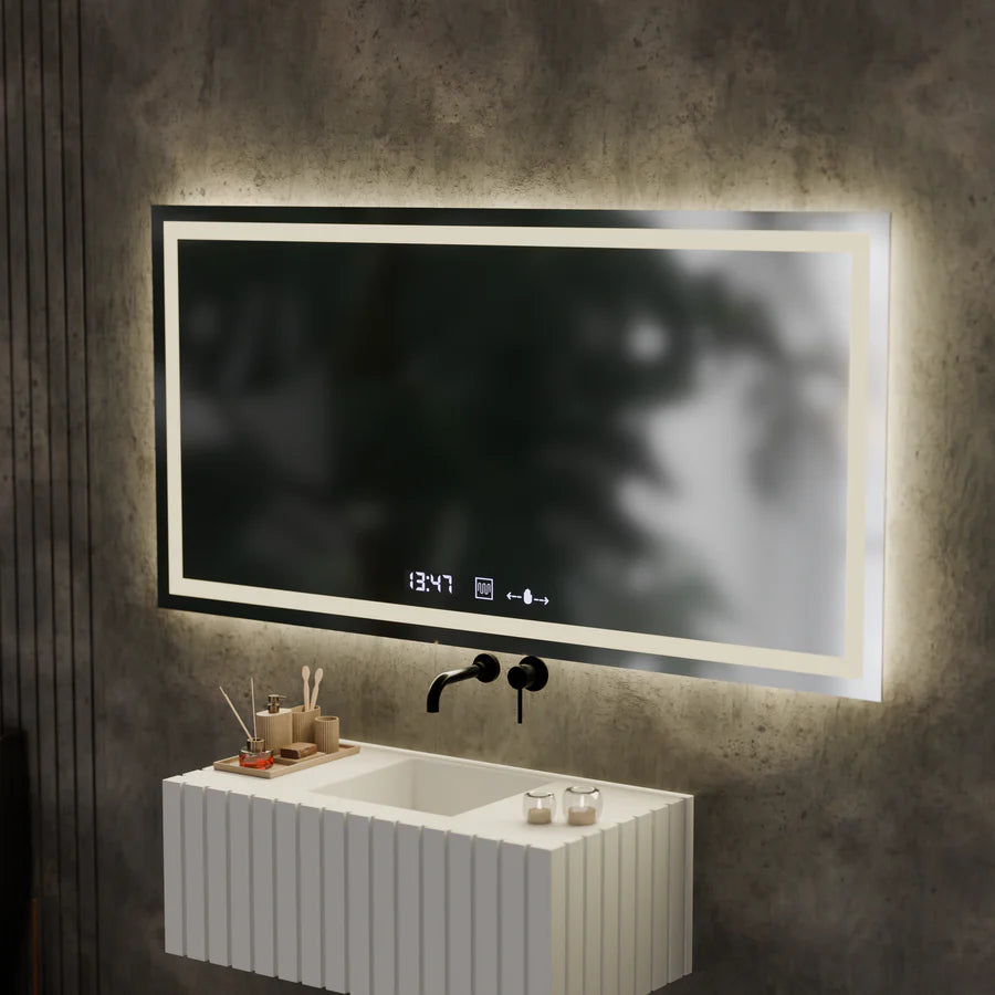 Oglinda LED Rectangulara, 120x60cm, Premium Verite MotionGlow Marcello, Sistem Dezaburire, Ceas &amp; Termometru, Dimabila