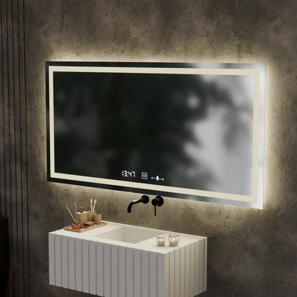 Oglinda LED Rectangulara, 120x60cm, Premium Verite MotionGlow Marcello, Sistem Dezaburire, Ceas &amp; Termometru, Dimabila