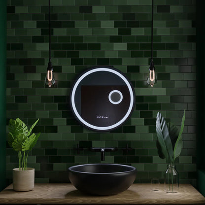 Oglinda LED Rotunda, 60cm, Premium Micah Senzor MotionGlow Marcello, Sistem Dezaburire, Ceas &amp; Termometru, Lupa Cosmetica, Dimabila
