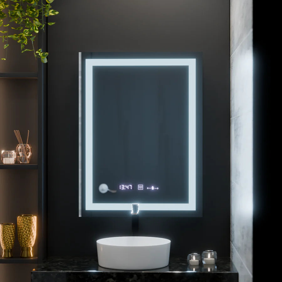 Oglinda LED Rectangulara, 60x80cm, Premium Verite MotionGlow Marcello, Sistem Dezaburire, Ceas &amp; Termometru, Dimabila