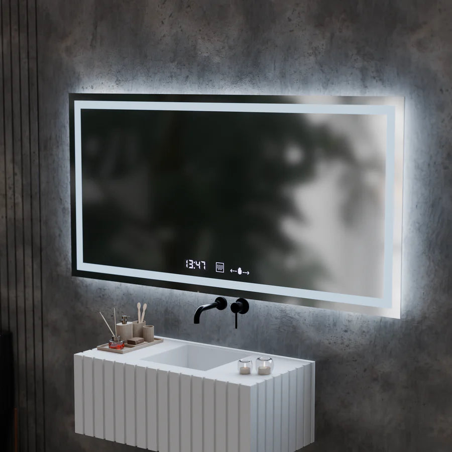 Oglinda LED Rectangulara, 120x60cm, Premium Verite MotionGlow Marcello, Sistem Dezaburire, Ceas &amp; Termometru, Dimabila
