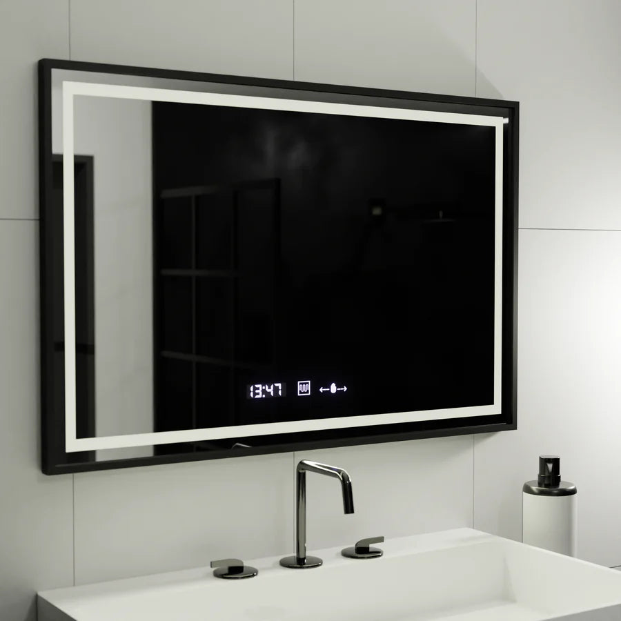 Oglinda LED Rectangulara, 120x80cm, Premium Verite Majeste Noir Motion Glow Marcello, Sistem Dezaburire, Ceas &amp; Termometru, Dimabila
