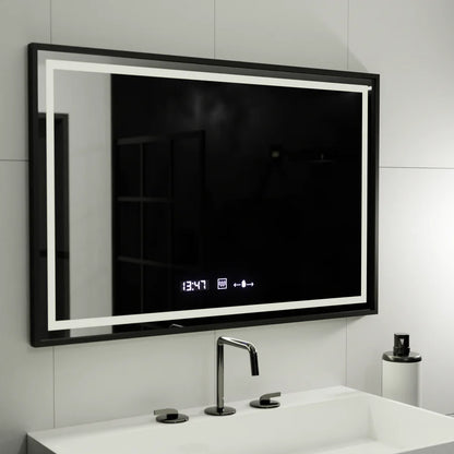 Oglinda LED Rectangulara, 100x80cm, Premium Verite Majeste Noir MotionGlow Marcello, Sistem Dezaburire, Ceas &amp; Termometru, Dimabila